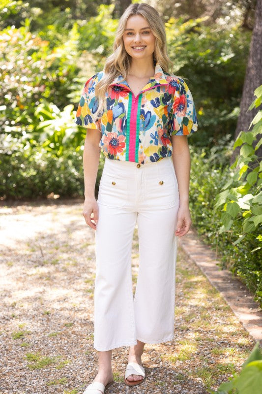 36699 Watercolor Floral Print Top
