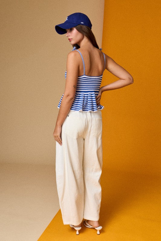 PT19569 Striped Peplum Tank Top