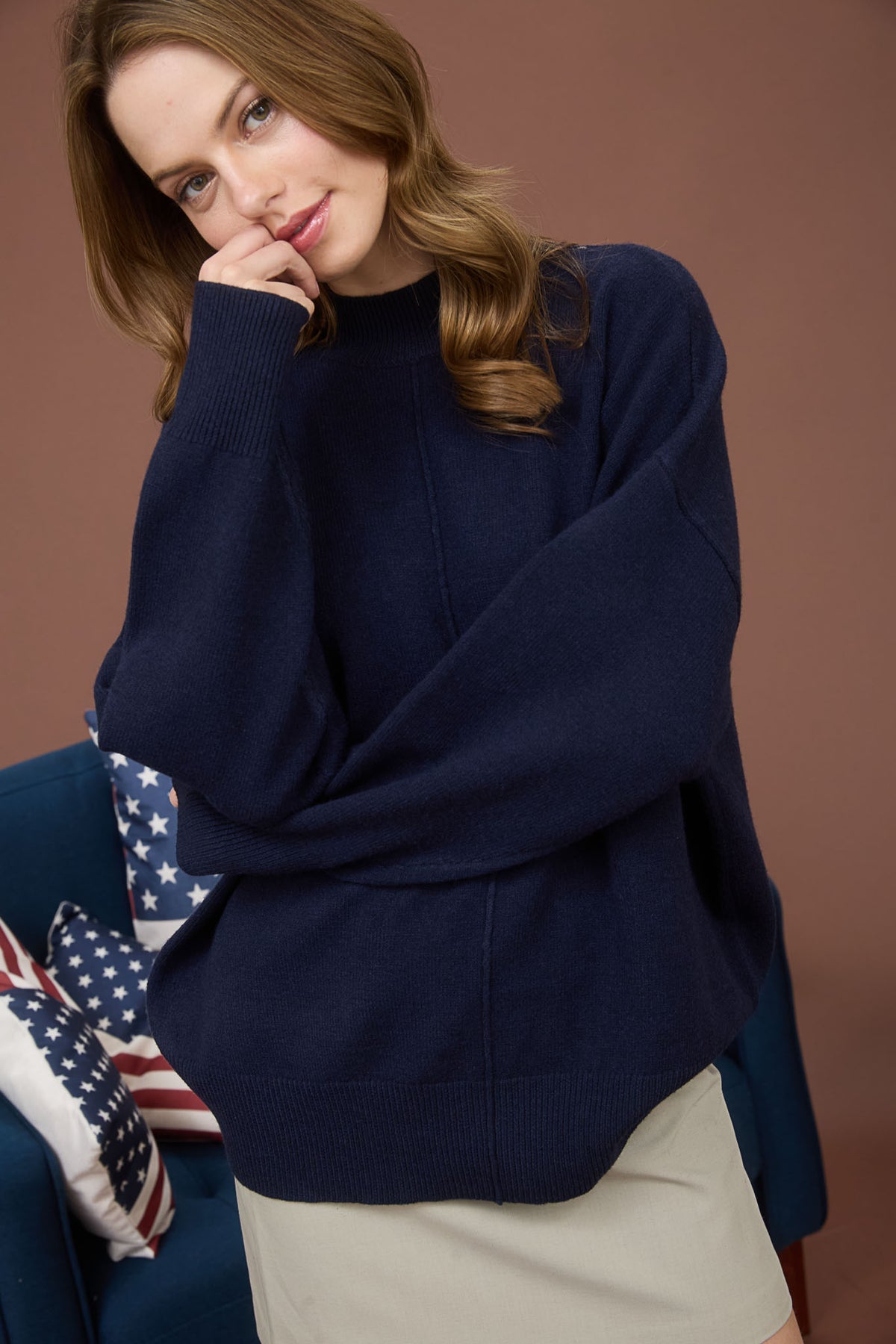 TW1960 Front Seam Mock Neck Sweater