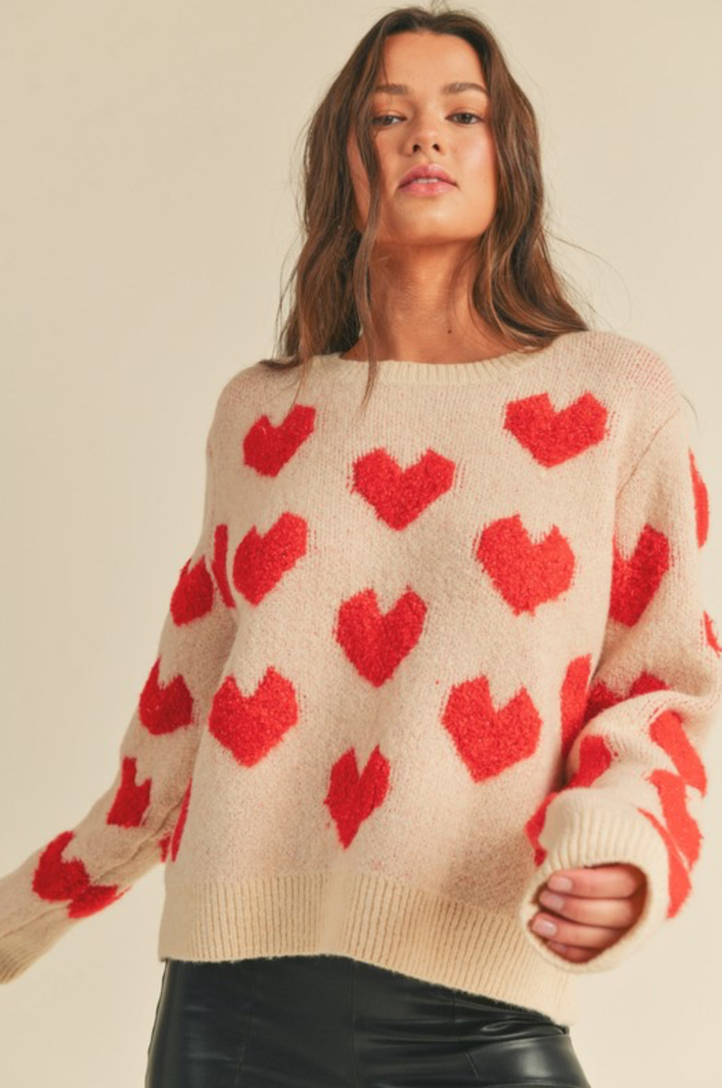 MSW7918 Fuzzy Heart Sweater