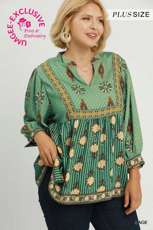 WC6615 Curvy Printed Babydoll Top