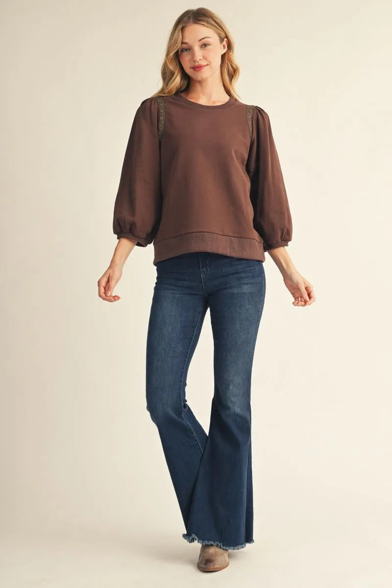 M51239 3/4 Sleeve Solid Top
