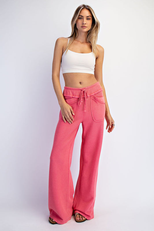 P6449 Mineral Washed Honeycomb Wide Leg Pants