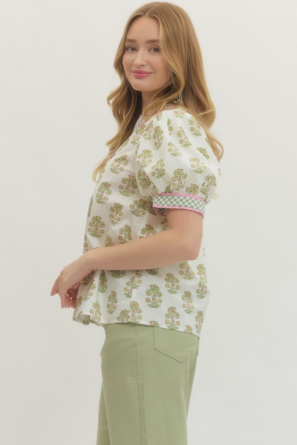 T29707 Floral Puff Sleeve Top