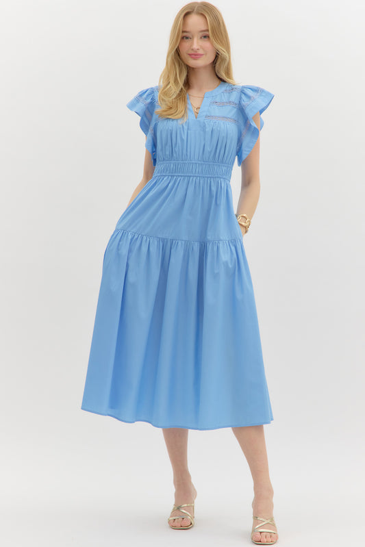 D26414 Solid Flutter Sleeve Dress