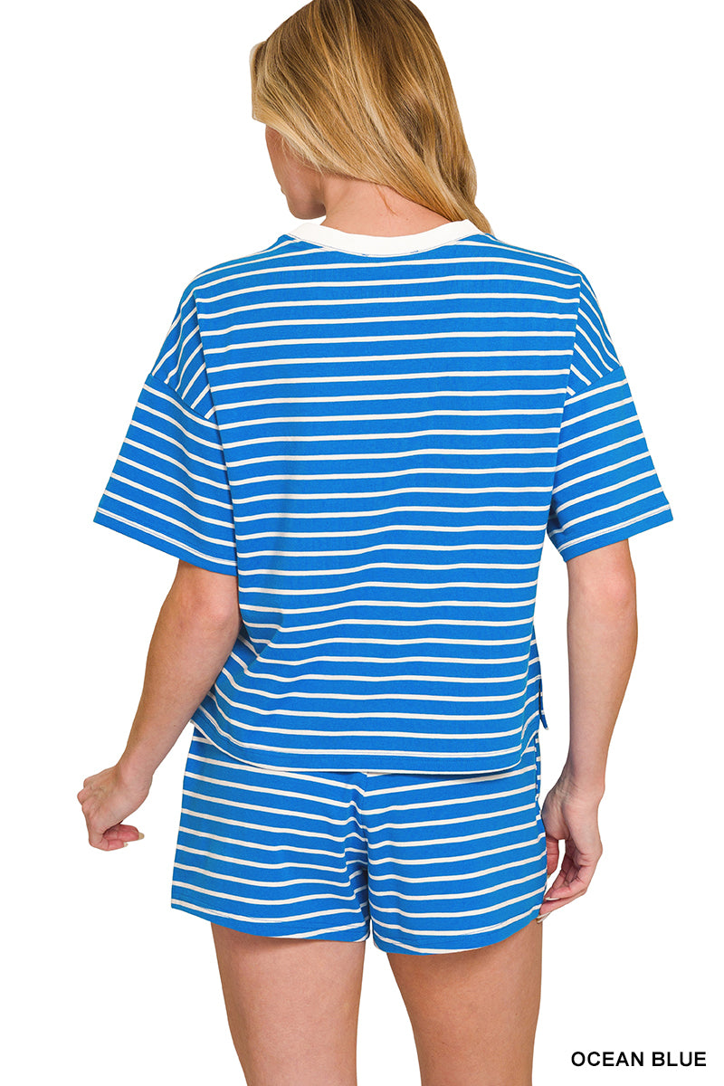 CTCP-3560 Round Neck Striped Shorts Set