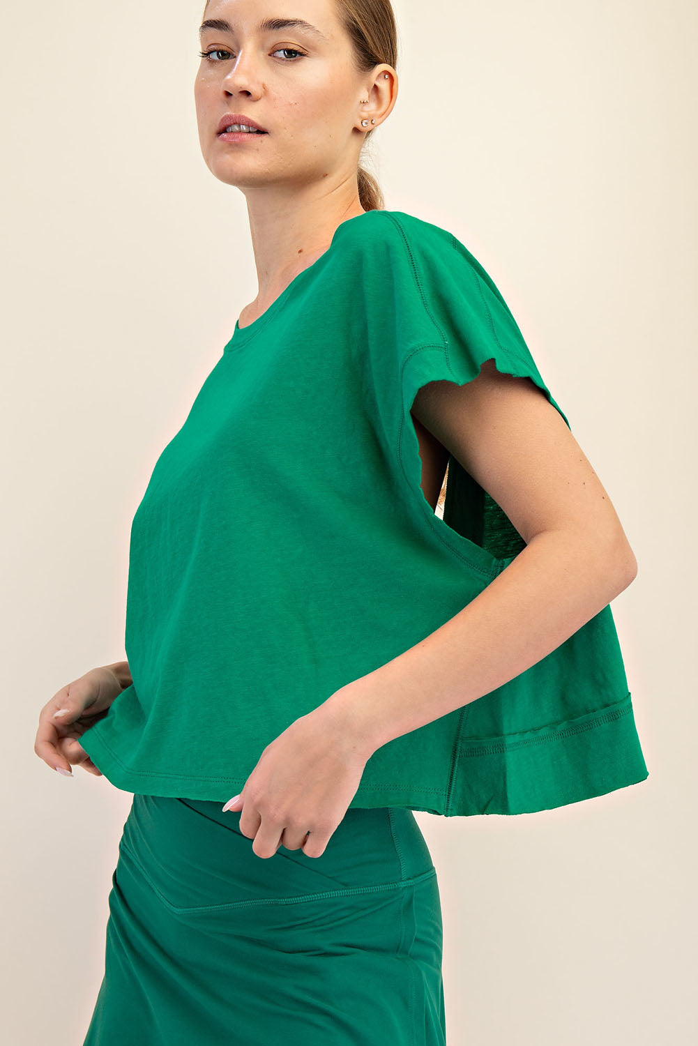 T9989 Cotton Slub Open Back Top