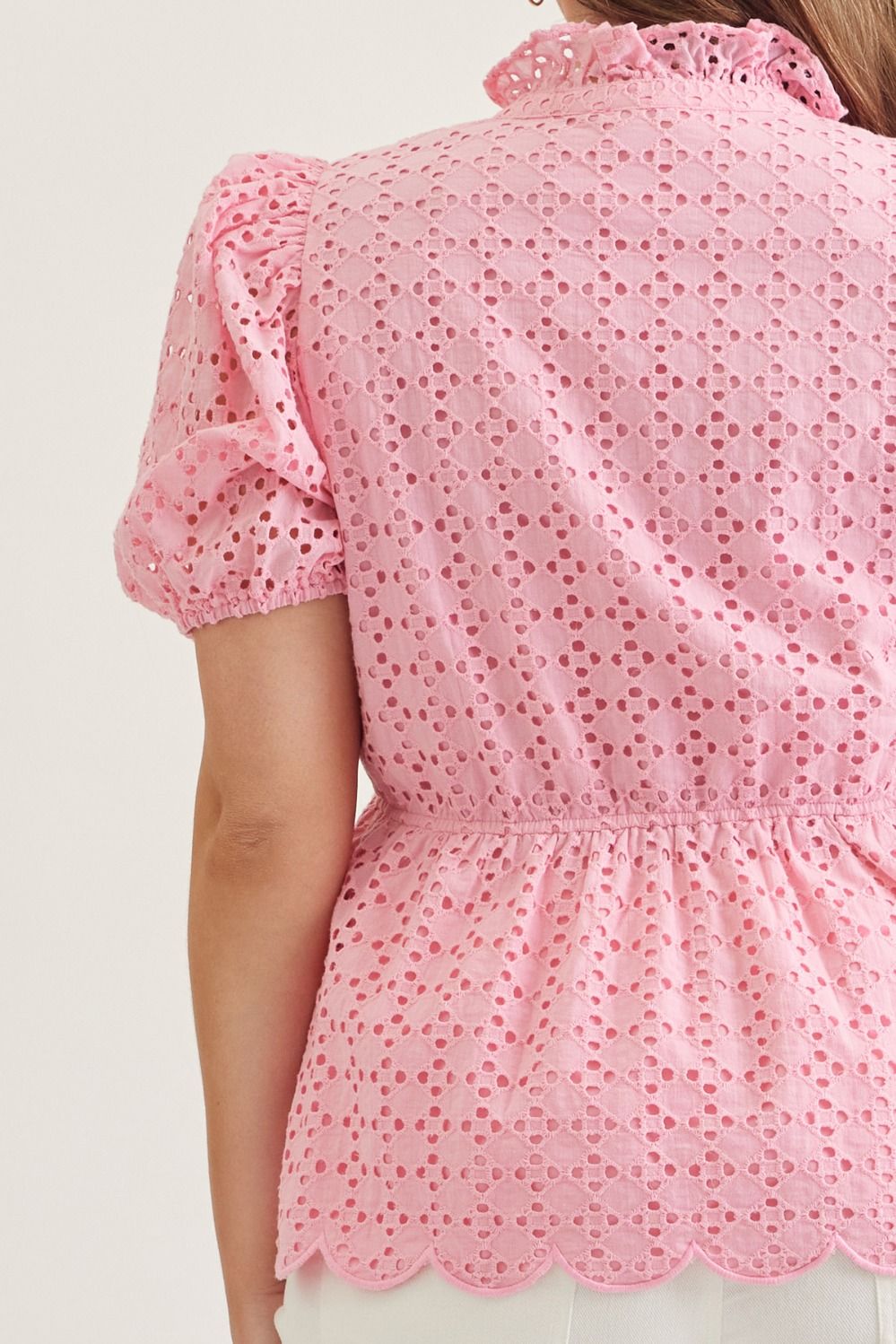 T30420 Short Sleeve Eyelet Top
