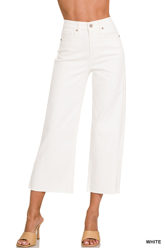 DOP-1977WH High Rise Cropped Wide Leg Pants