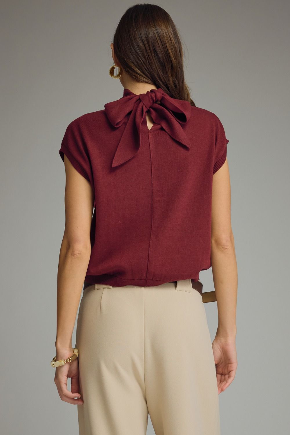 T32324 Scarf Tie Detail Mock Neck Top