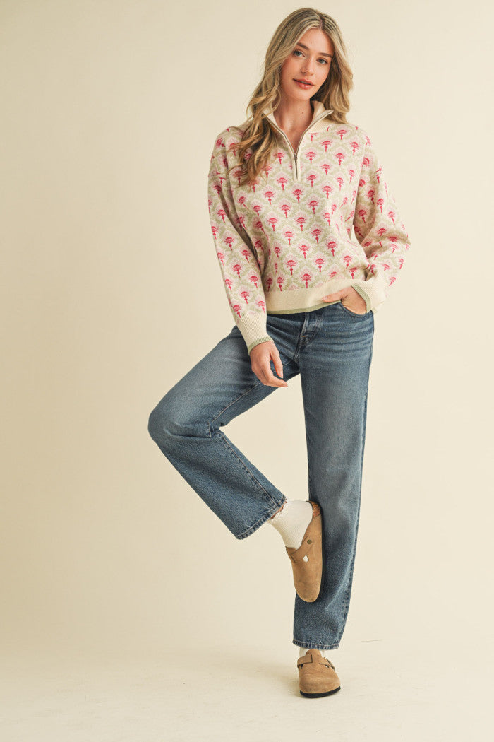 MSW10829 Floral Half Zip Pullover