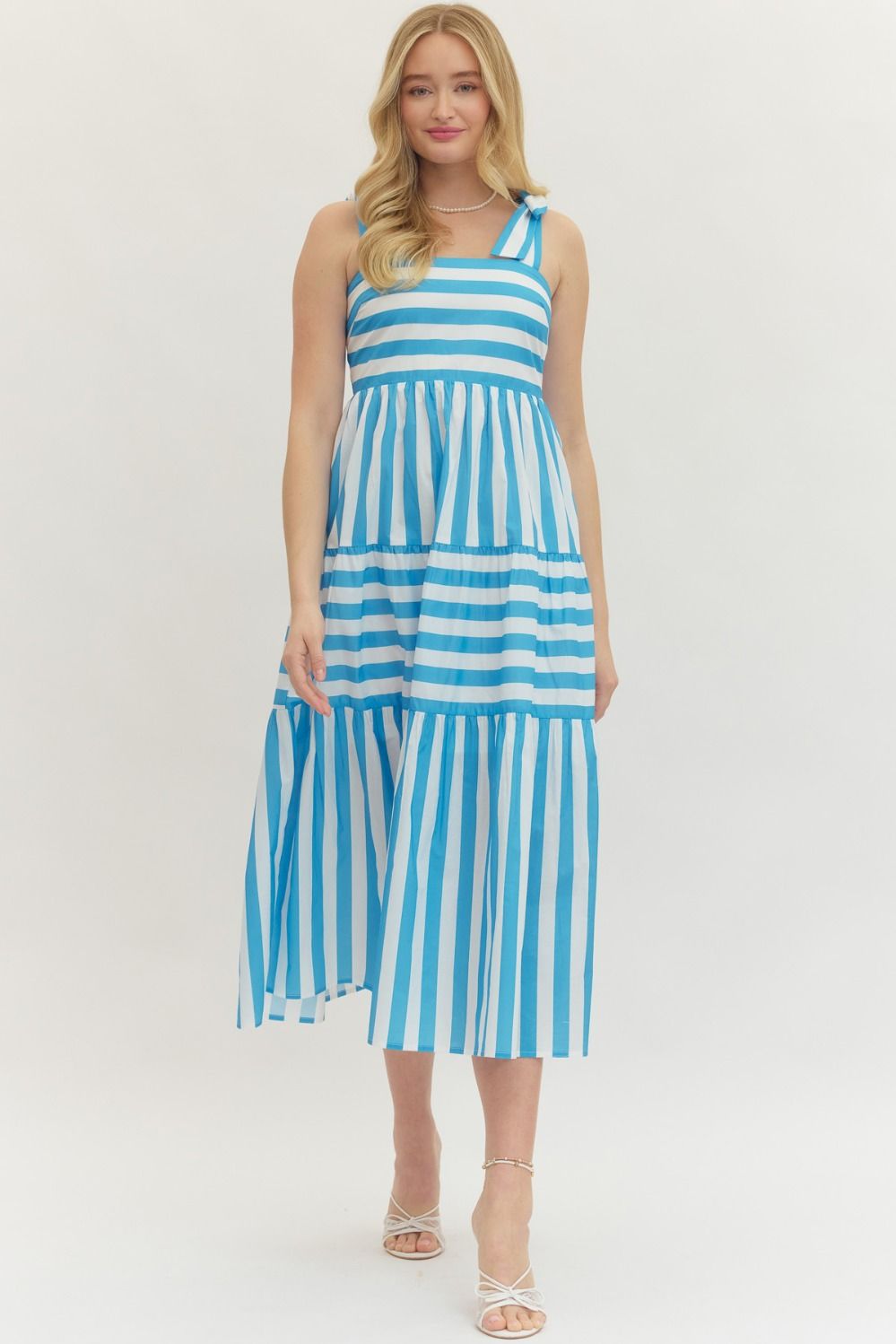 D30314 Striped Midi Dress Red Combo / Large