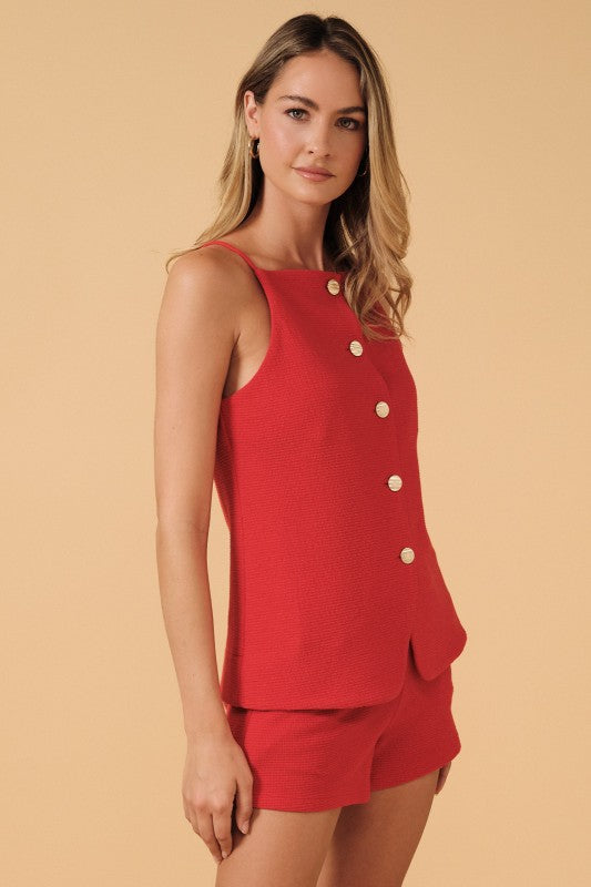 AT5249-1 Textured Spaghetti Strap Top
