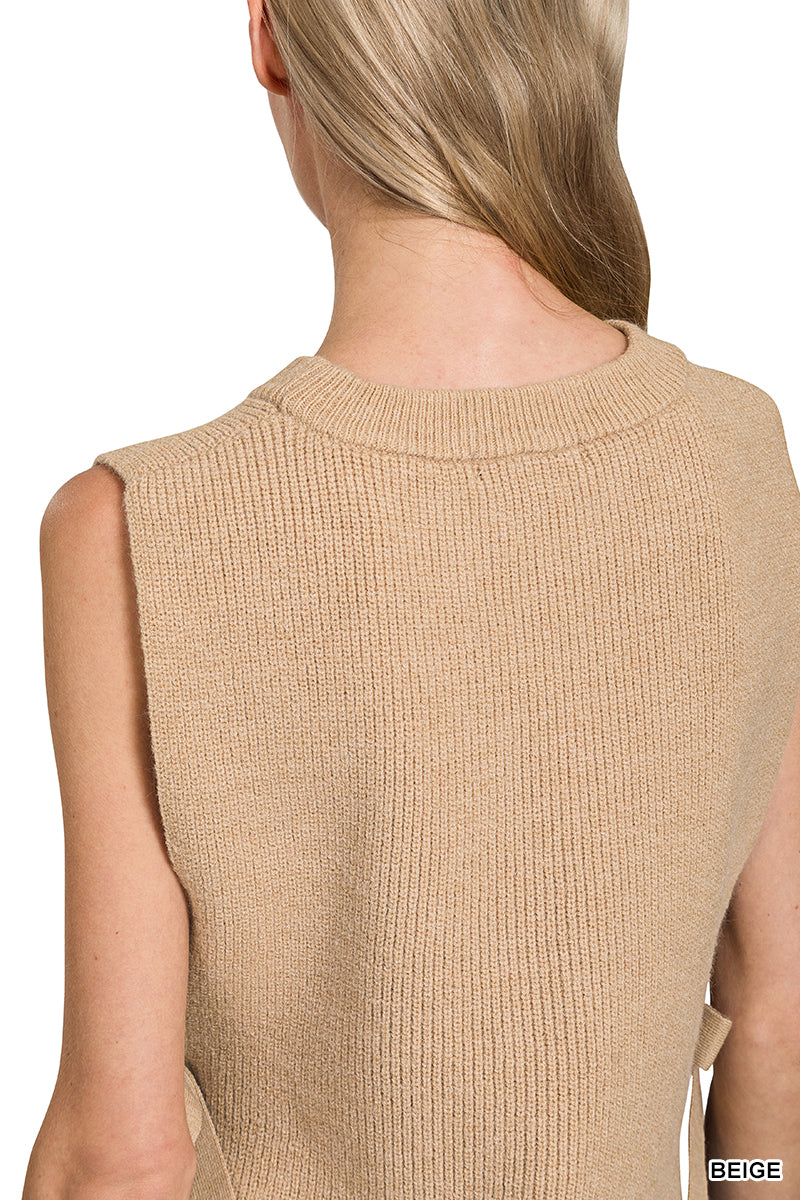 TW-2645Y Side Tie Sweater Vest