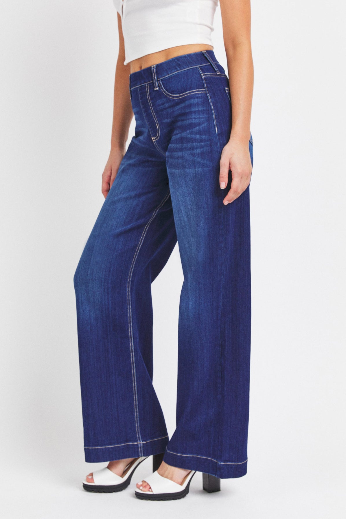 AB99338DK High Rise Pull-On Wide Leg Jeans