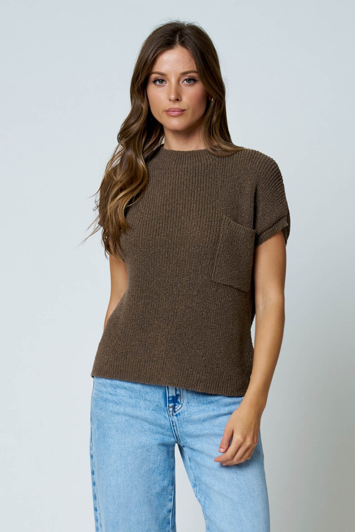 B6FT1035 Pocket Detail Short Sleeve Sweater