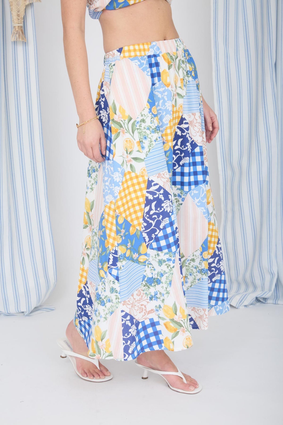 B6SX1011-B Multi Pattern Maxi Skirt