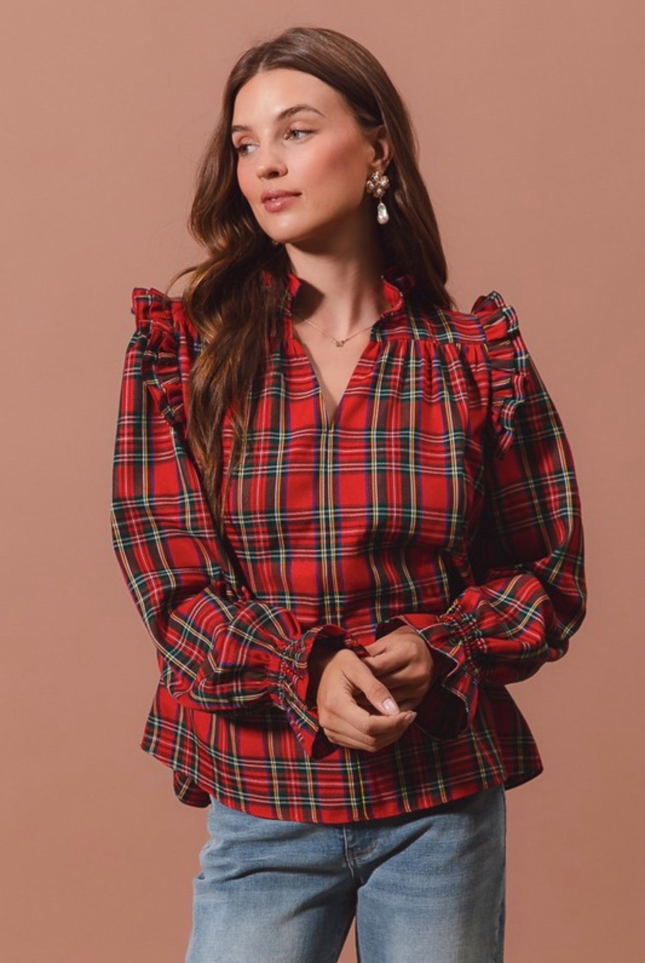 ST2184-02 Christmas Plaid Top