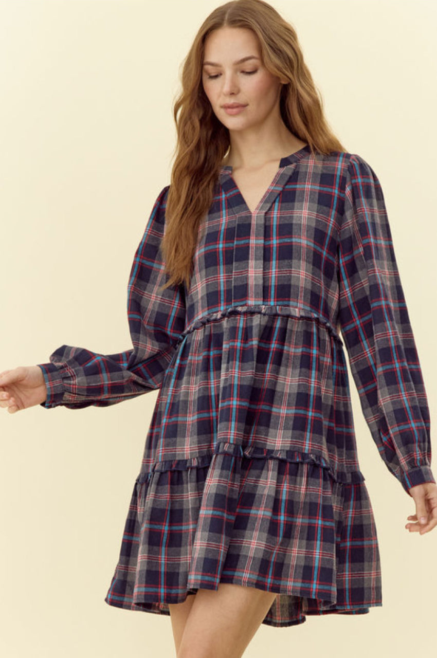 H11364 Check Print Dress