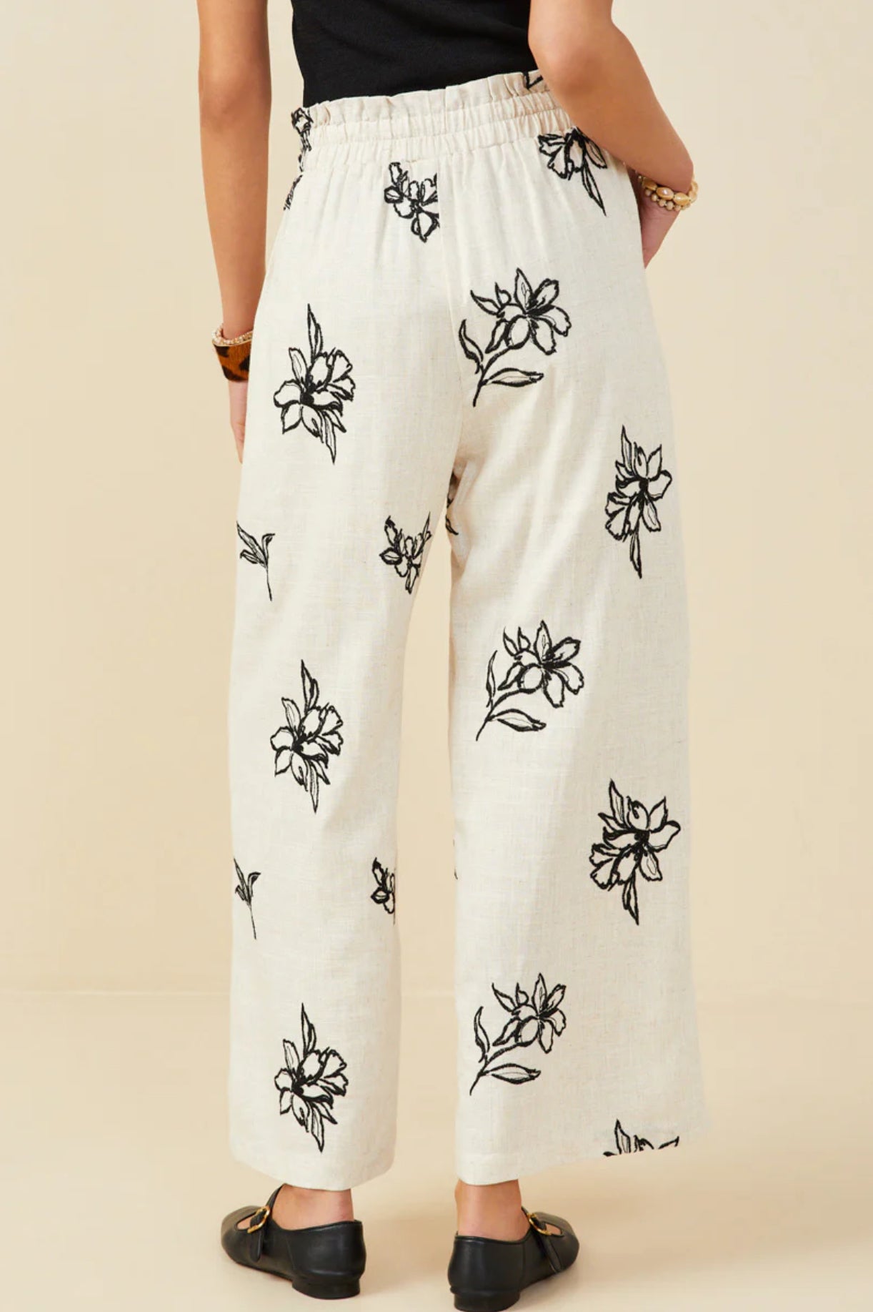 HY9513 Floral Embroidered Pants