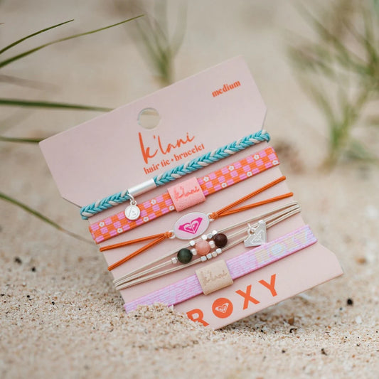 Roxy Pink Tropics Hair Tie + Bracelet Set