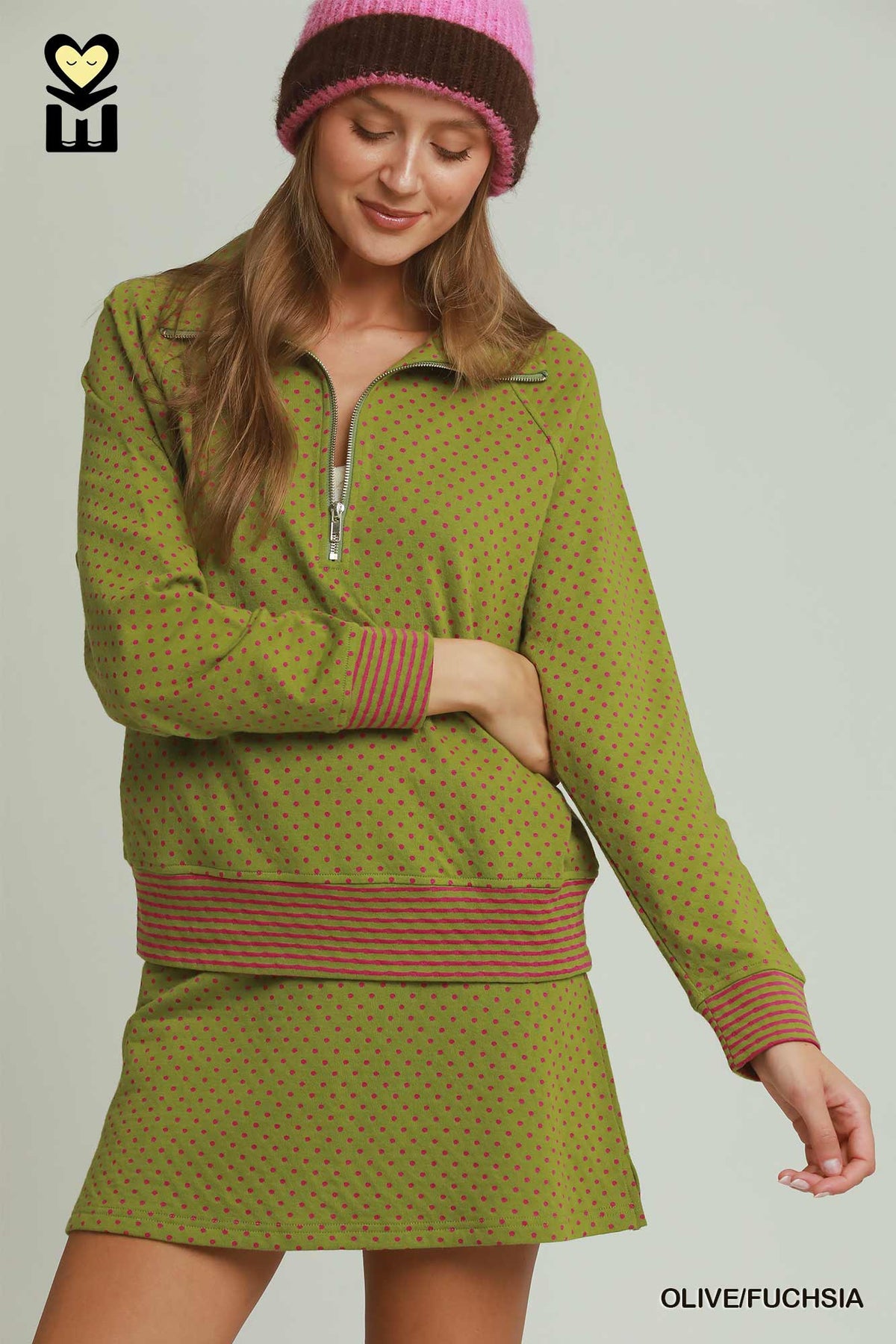 H1155 Polka Dot Half Zip Pullover