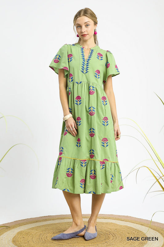 WK0261 Curvy Embroidered Tiered Midi Dress