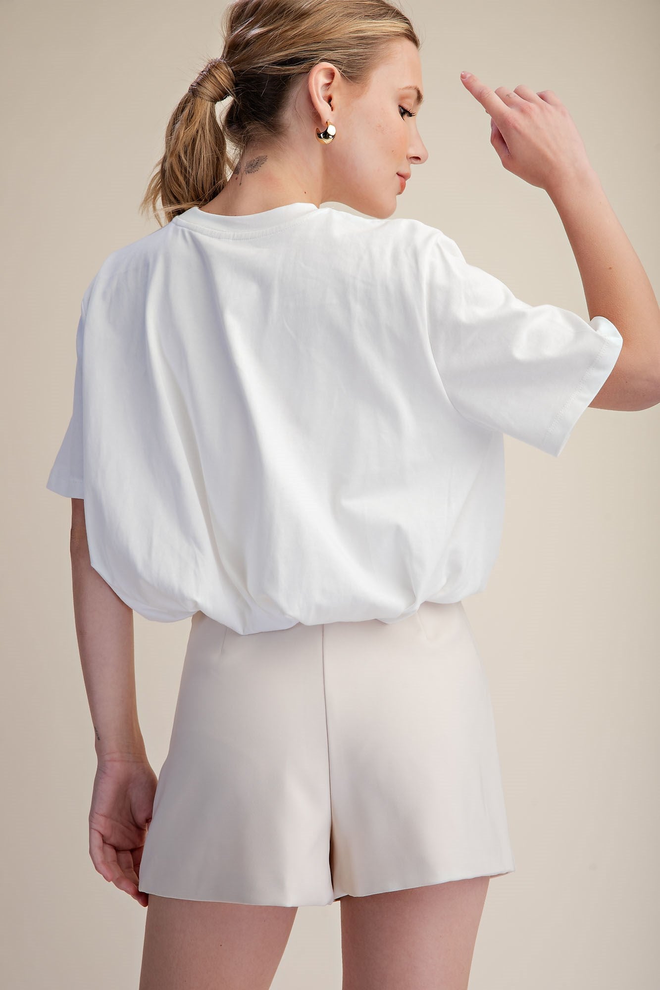 T9121 Cropper Bubble Hem Top