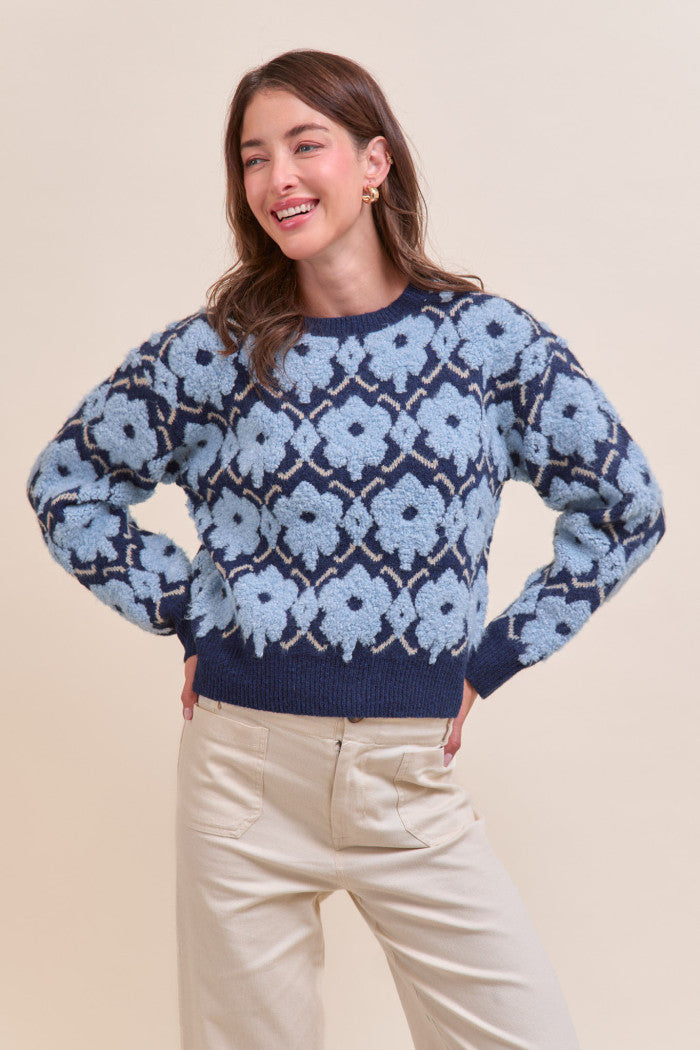 MSW11198 Fuzzy Floral Sweater