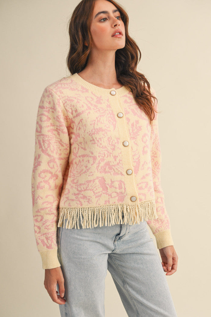 MSW11143 Floral Fringed Sweater Cardigan