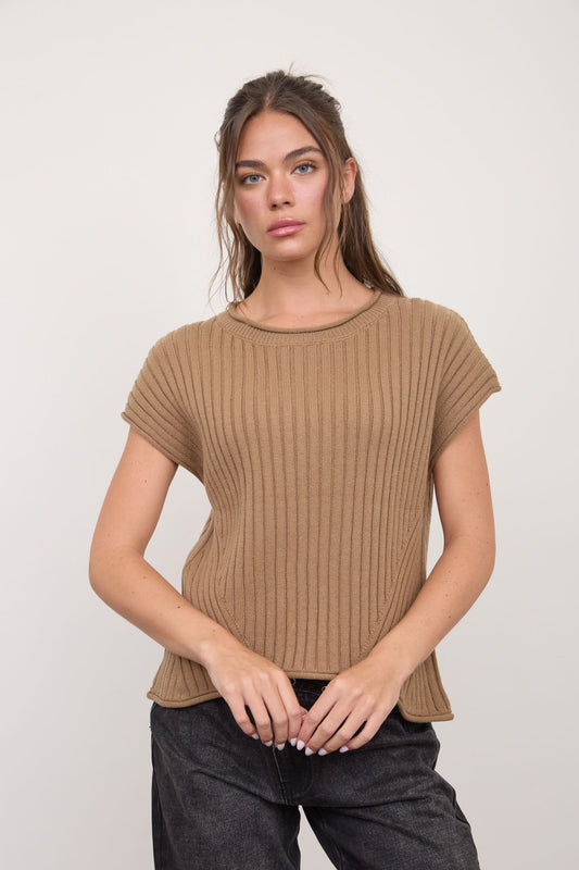 TW2388 Ribbed Short Sleeve Pullover