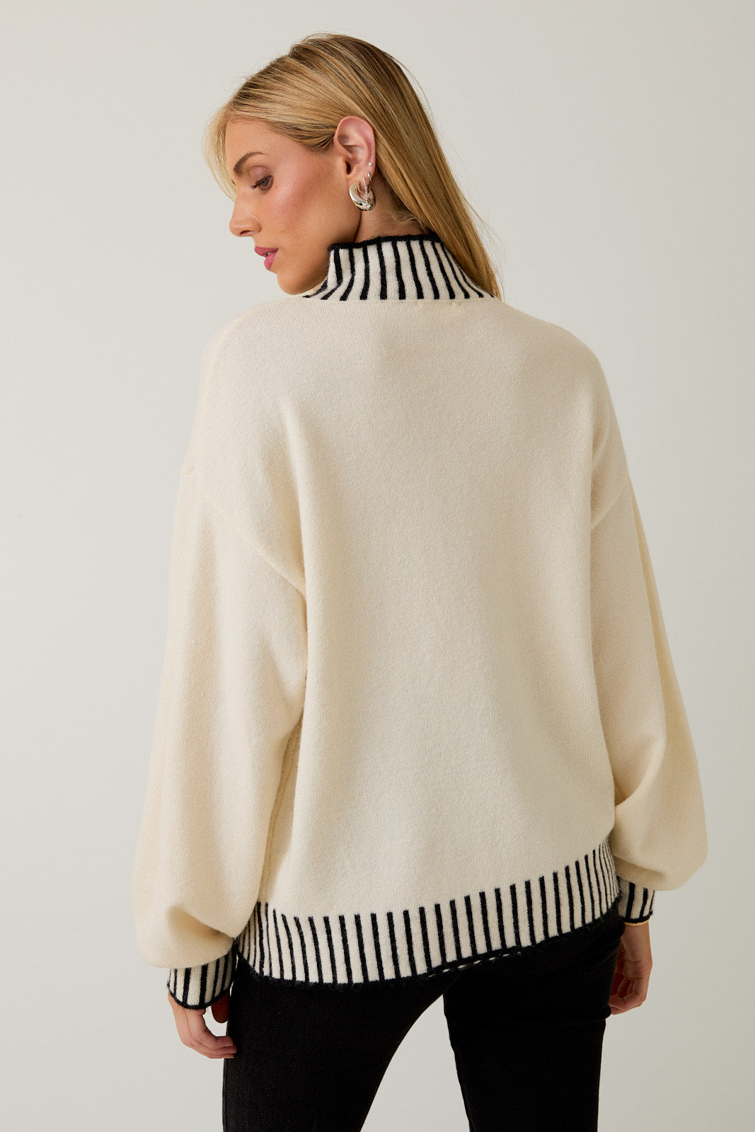 MWT7233E Mock Neck Stitch Featured Sweater Top