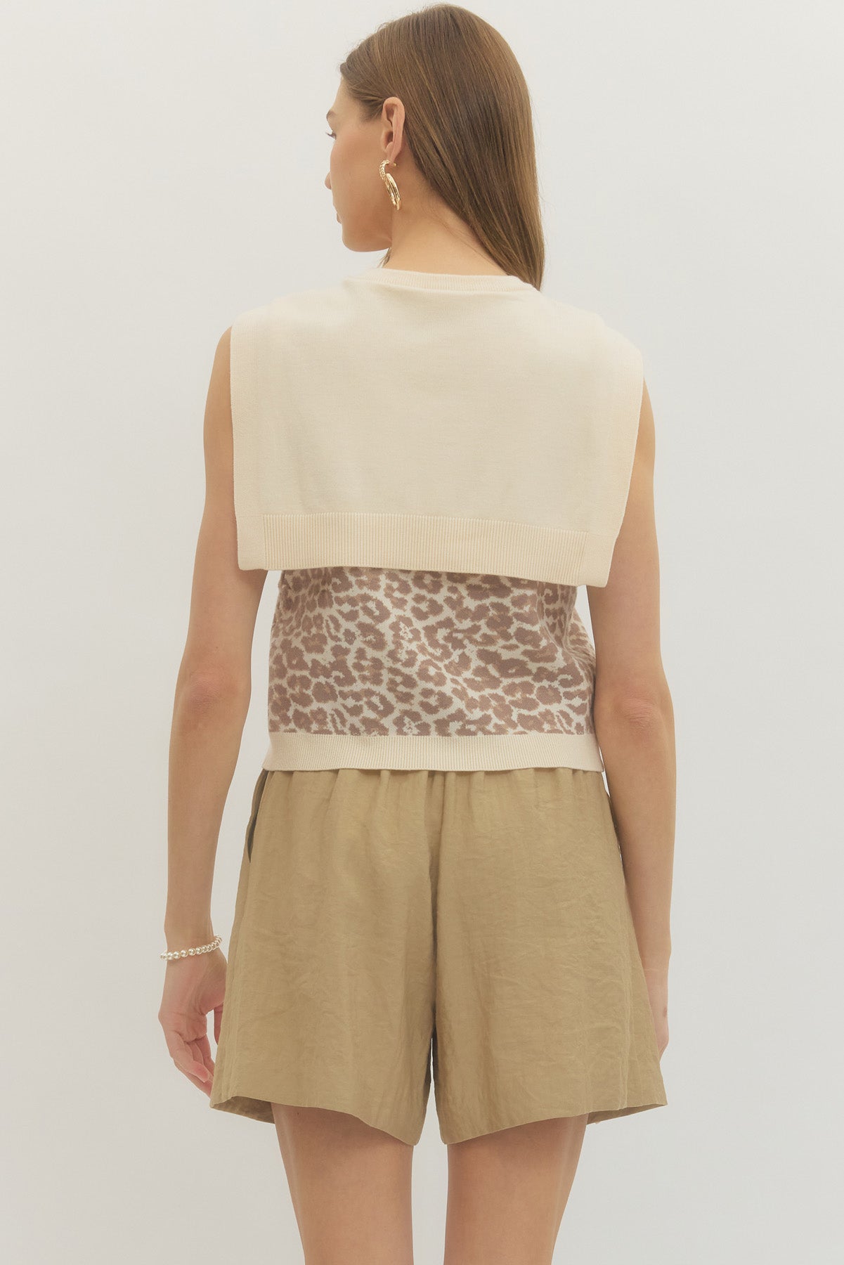 T30744 Sleeveless Leopard Top with Scarf Detail