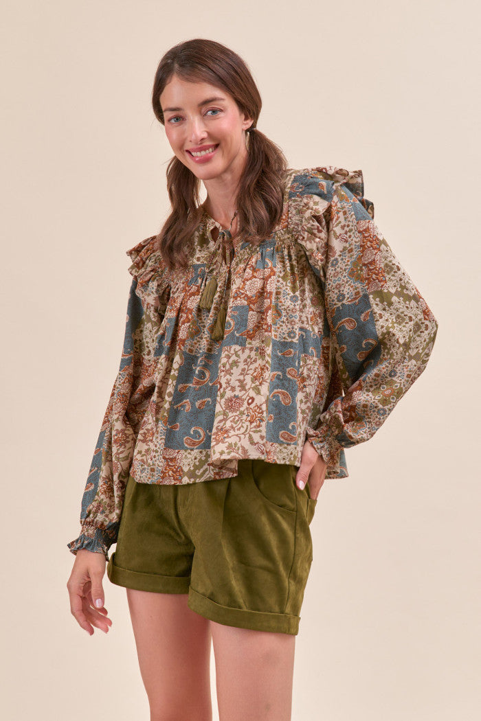 MTP4350 Patchwork Printed Blouse