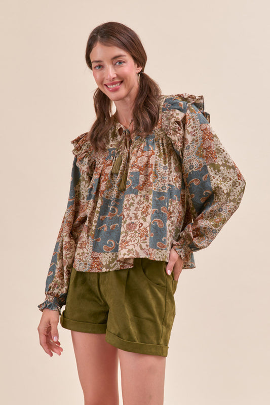 MTP4350 Patchwork Printed Blouse