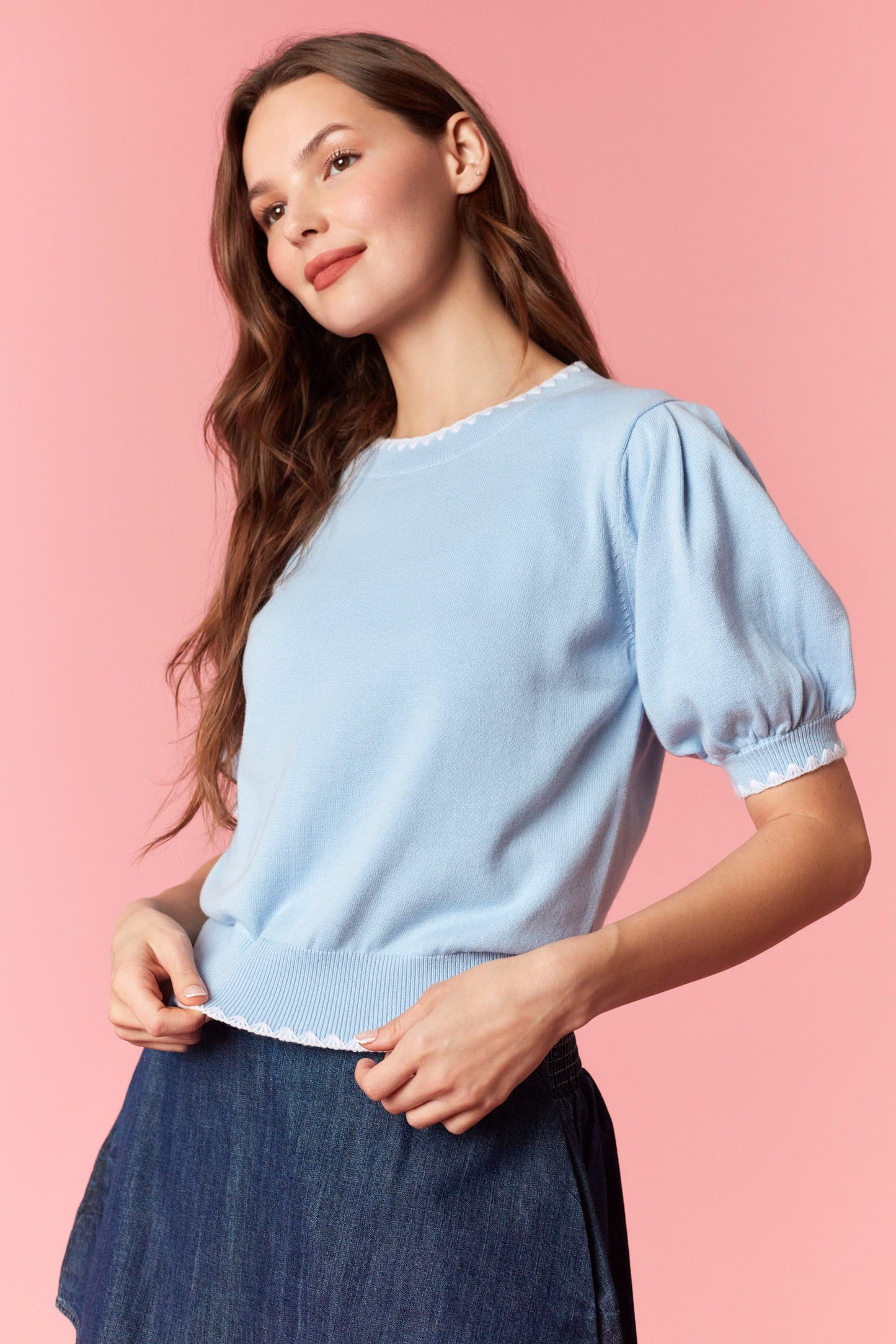 IKT39718-04 Bubble Sleeve Sweater Top