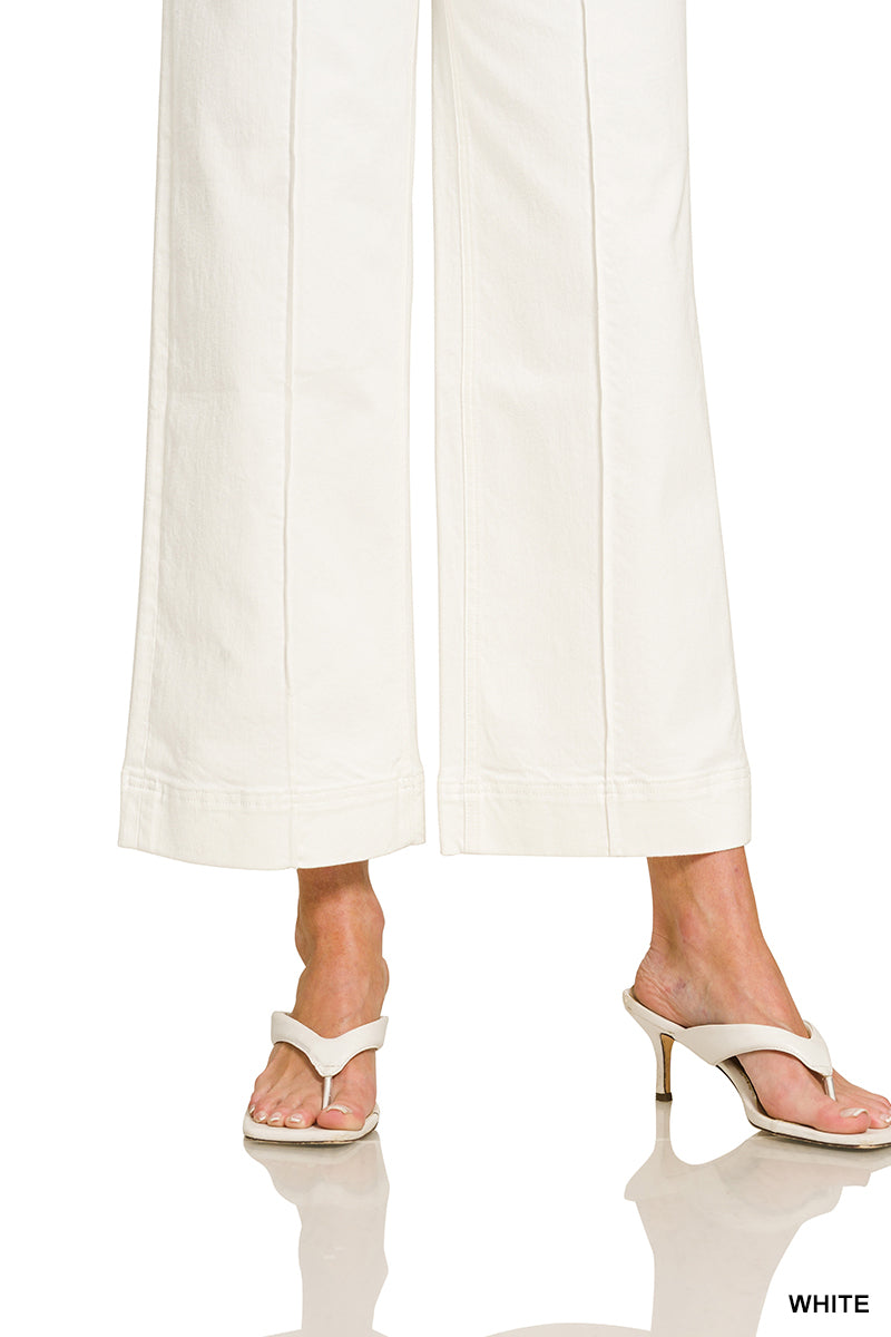 DYP-9558WH High Rise Wide Leg Pintuck Jeans