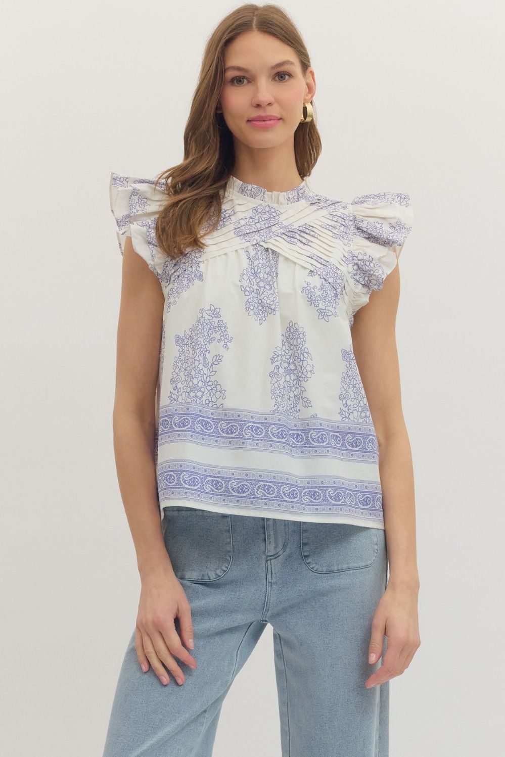 T30906 Botanical Border Print Top
