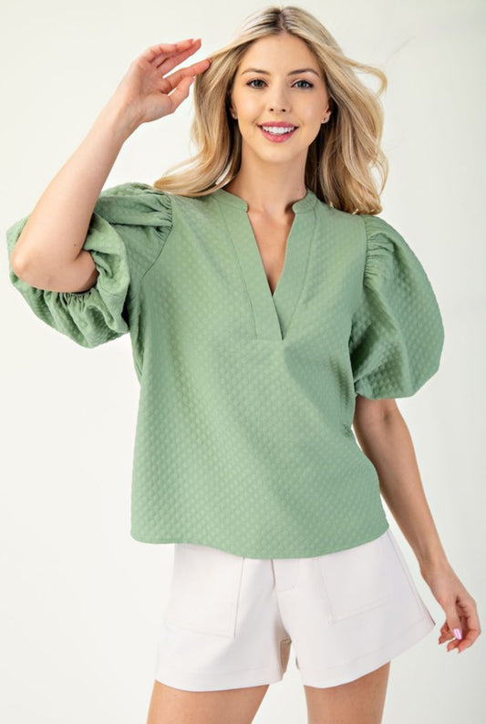 GT6620 V-Neck Puff Sleeve Top