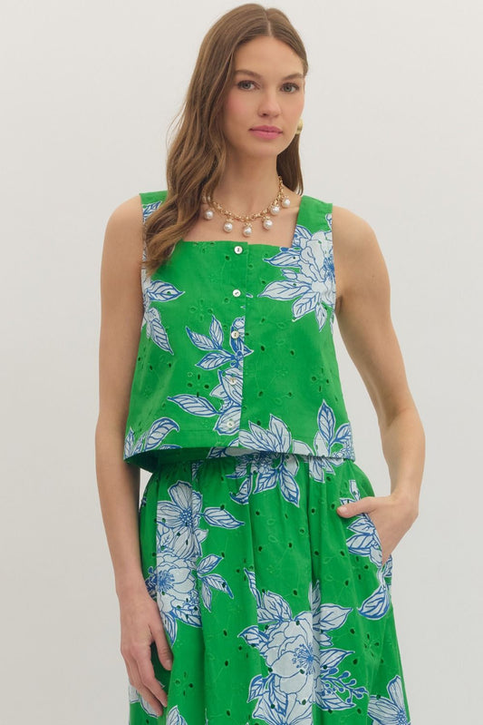 T30832 Botanical Print Sleeveless Top