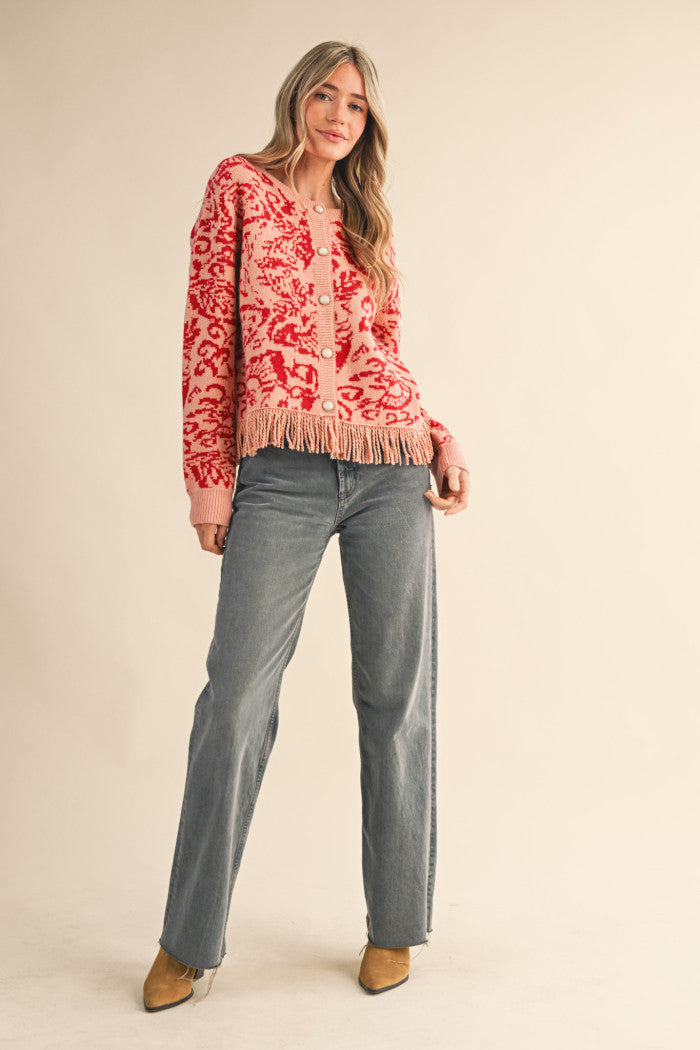 MSW11143 Floral Fringed Sweater Cardigan