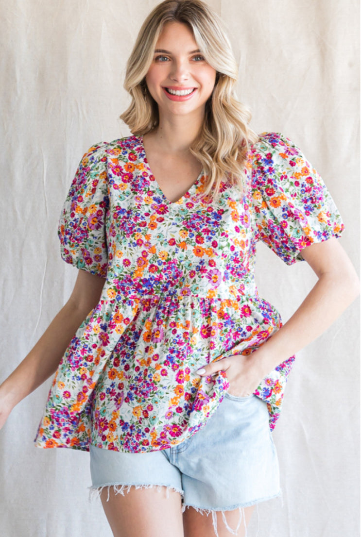 P12824-12 Floral Print Baby Doll Top