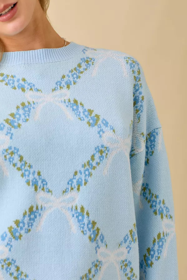 LL21003 Coquette Ribbon Floral Sweater