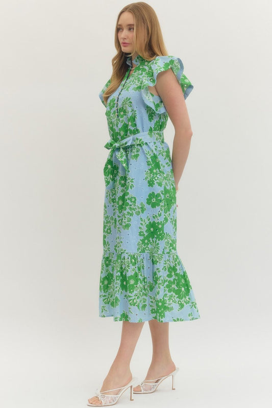 D30717 V-Neck Floral Midi Dress