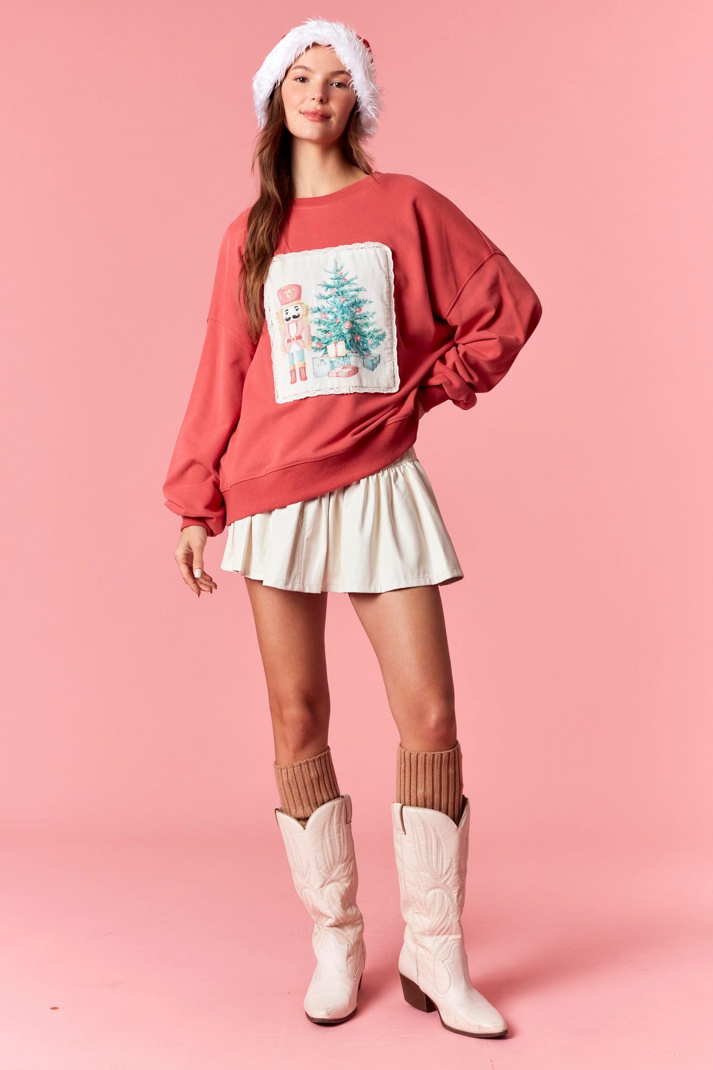 IKT300394-01 Christmas Printed Corduroy Sweatshirt
