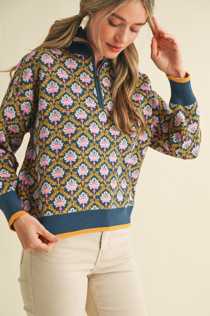 MSW10829 Floral Half Zip Pullover