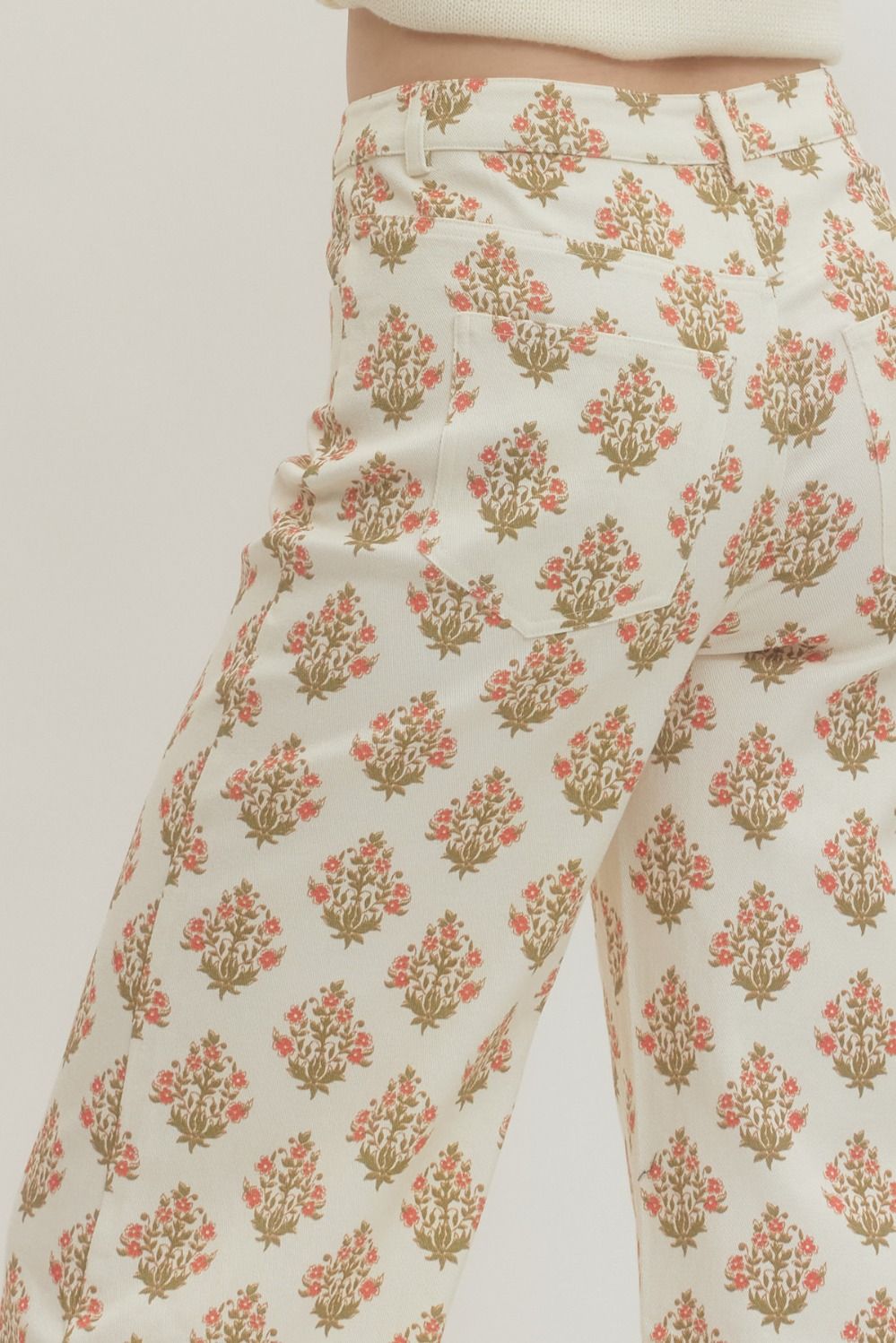 P29720 Floral Printed Straight Leg Pants