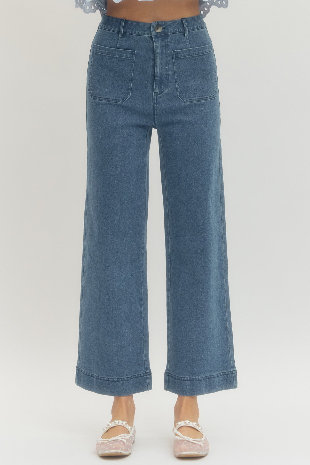 P29428 Solid Wide Leg Pants