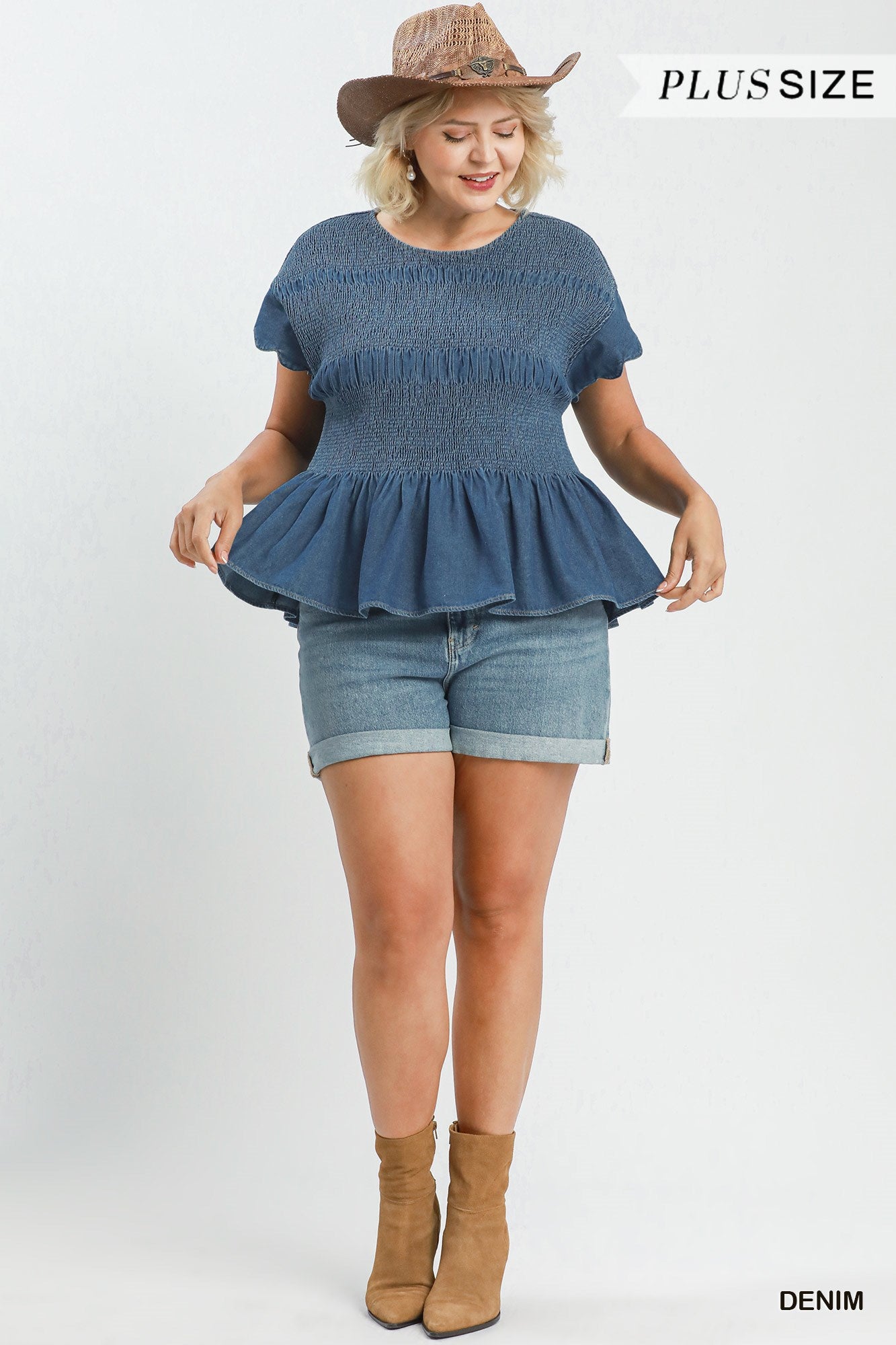 WC6407-T Curvy Smocked Peplum Top