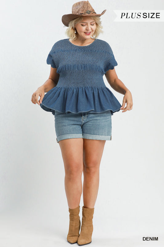 WC6407-T Curvy Smocked Peplum Top
